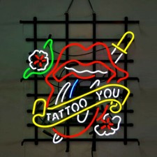Tattoo You Tongue Neon Sign Real Glass Handmade Display Gift Beer Bar 24"x20" picture