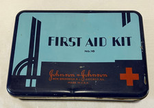 Art Deco Johnson & Johnson First Aid Kit # 16 Red Cross Bandage Bayer Aspirin picture