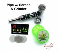  Black Metal Smoking Pipe With Cap, Screens And Small Grinder picture