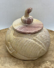 Alaskan Authentic Vintage Carved Stone Covered Jar / Native Stone / Fish Rare picture