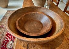 ANTIQUE NEW ENGLAND 21.5 INCHES PRIMITIVE WOOD BURL STAVE DOUGH TRENCHER BOWL picture
