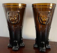 2 VNTG Lion Head Footed GLASS REN FAIRE COSPLAY Vessels Amber RARE  picture