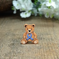 Stomach Cancer Awareness Bear Pin Handmade Periwinkle Ribbon Tiny Teddy Badge picture