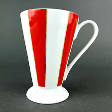 Konitz Germany Mug Red White Stripe Coffee Cup Red White Gold Ceramic 4.5