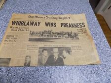 MAY 11, 1941 NEWSPAPER Des Moines Register WHIRLAWAY WINS PREAKNESS  picture
