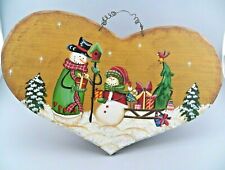 Hanging Plaque Christmas Snowman Scene Hand Painted Heart Shaped by Darice GUC picture