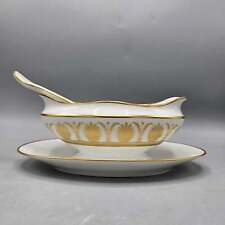 Vintage Richard Ginori Italian Porcelain Pompei Gold Gravy Boat & Ladle picture