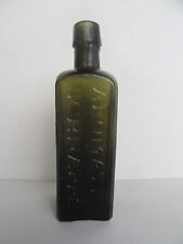Antique 1860's Udolpho Wolfe's Olive Green Schnapps Blown Mold Bottle picture