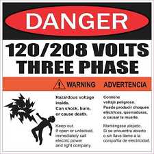 8in x 8in 120/208 Volts Three Phase Vinyl Sticker Car Truck Vehicle Bumper Decal picture