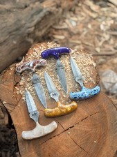 Custom Made Pack of 5 Damascus Knife with Resin Handle and Leather Sheath picture