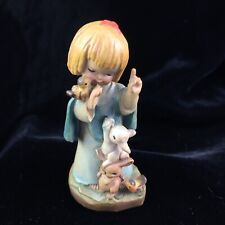 Anri Ferrandiz Girl with Bunnies & Birds 3” Carved Wood Figurine Italy Miniature picture