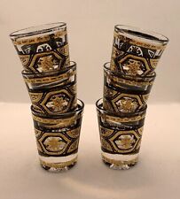 Vintage Culver Zodiac Aztec Shot Glasses Black Gold 22k USA MCM Barware 40s 50s picture