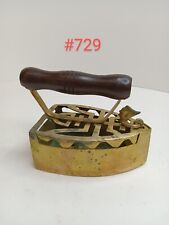 VINTAGE ANTIQUE BRASS COAL CHARCOAL IRON w/LATCH LID WOODEN HANDLE picture