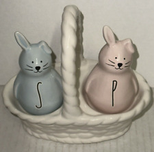 Rae Dunn Salt & Pepper Blue S Pink P Easter Bunny Bunnies in a Basket Spring Set picture
