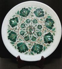 12 Inches Marble Plate Malachite Stone Inlay Work Giftable Plate for Anniversery picture
