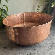 Vintage 1930s Hand Hammered Copper Ribbed Planter Bowl Basin Farmhouse Rustic 8" picture