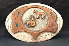 Vintage Rare Old Western Bucking Bronco Buster & Horse Cowboy Rodeo Belt Buckle picture