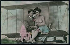 Set of 5 French nude woman Airplane escorte prostitute original 1910s postcard picture
