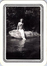 Vintage B&W Found Photo - 40s - Pretty Woman In Swimsuit Bikini Feet In The Lake picture