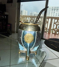 Traditional handcrafted Argentinian Mate Imperial gourd paired with bombilla picture