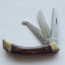 Vintage Browning 503 Folding Hunter Knife 3 Blade Saw Gut Hook Wood Brass User picture