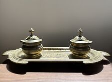 Antique Bronze Desk Double Inkwell Set picture