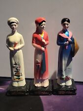 Set Of 3 Gom Vietnamese Women Lady Figurines Hand Painted picture
