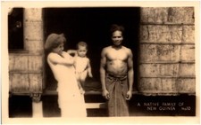 A Native Family of New Guinea Indigenous Man Woman & Child 1930s RPPC Grogan picture