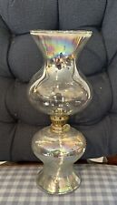Pair Iridescent Glass Oil Lamps (2) Vintage   12 Inches Tall Romantic Gift picture