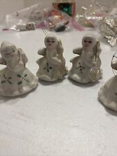 Vtg Napco Lefton Era 4 Miniature Christmas Angel Girls Harp Musical GOLD Trim JA picture