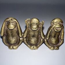 VTG 3 Small Wise Brass Monkeys Figurine Paperweight Hear See Speak No Evil picture
