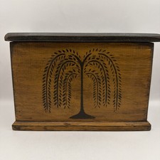 Primitive Tree of Life Wood Trinket Box Black & Brown Distressed picture