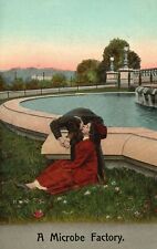 Vintage Postcard 1910 A Microbe Factory Man & Woman Kissing Front of Fountain picture