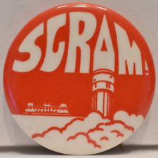 1970s Scram Nuclear Reactor Emergency Shutdown Bomb Weapons Anti-War Protest Pin picture