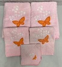 Vtg Fieldcrest Bath Towel Pink Orange Butterflies 1970’s 80’s Granny Chic  picture
