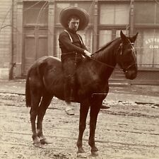 Antique Cabinet Card Photograph Mean Looking Cowboy Sombrero Horse Astoria OR? picture