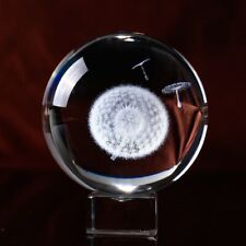60MM Globe Dandelion Miniatures Crystal Ball 3D Laser Engraved Glass Ball Sphere picture