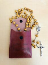 Blessed Catholic Rosary Necklace Round Beads Jerusalem Soil Crucifix & Pouch picture