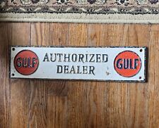 Gulf Authorized Dealer Cast Iron Sign Gas Oil Garage Vintage Wall Decor 15”x4” picture