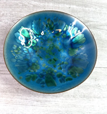 Vtg WIN Ng SF Enamel Over Copper  8” Teal Blue Green Bowl Signed & Created For picture