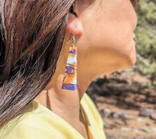 Women's Santo Domingo Turquoise Slab Dangle Earrings Native American Handmade picture