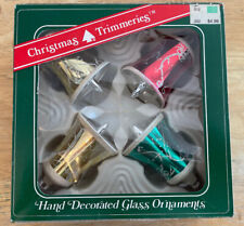 Vintage Bradford Novelty Hand Decorated Indent Glass Christmas Ornaments Set 4 picture