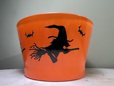 Vintage Hazel Atlas Halloween Witch Bat Orange Black Glass Candy Bowl picture