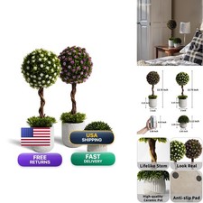 PENGYEE 3 Pack 1.2ft Small Artificial Ball Boxwood Topiary Tree Indoor picture
