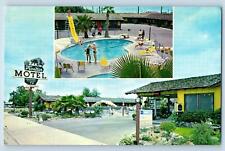 Anaheim California CA Postcard Frontier Motel Swimming Pool View c1960's Signage picture