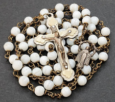 Vintage Catholic Rosary White Glass Prayer Beads Crucifix Christian Roma Italy picture
