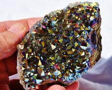 2142 Rainbow FLAME AURA Amethyst Titanium 320gm Crystal Heal Cluster 96mm 3.7