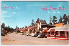 1950-60's GREETINGS FROM BIG BEAR LAKE CLASSIC CARS CALIFORNIA VINTAGE POSTCARD picture