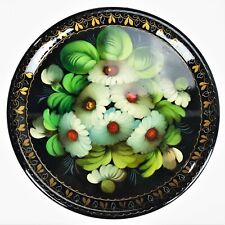Russian Heritage Art Collection 8” Circle Tray Floral Metal Plate Painted Folk  picture