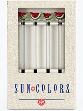 Sun Colors Watermelon Glass Swizzle Sticks Drink Stirrers Set of 4 NIP picture